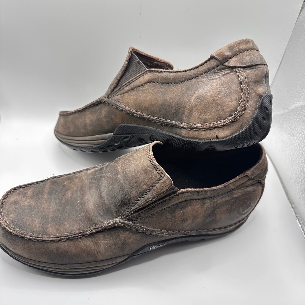 Merrell Omega Moc Dark Brown Leather Slip On Loafers Vibram Mens 8.5 23017